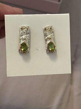 Sterling Silver Drop Earrings with Peridot Accent - Green genuine peridot